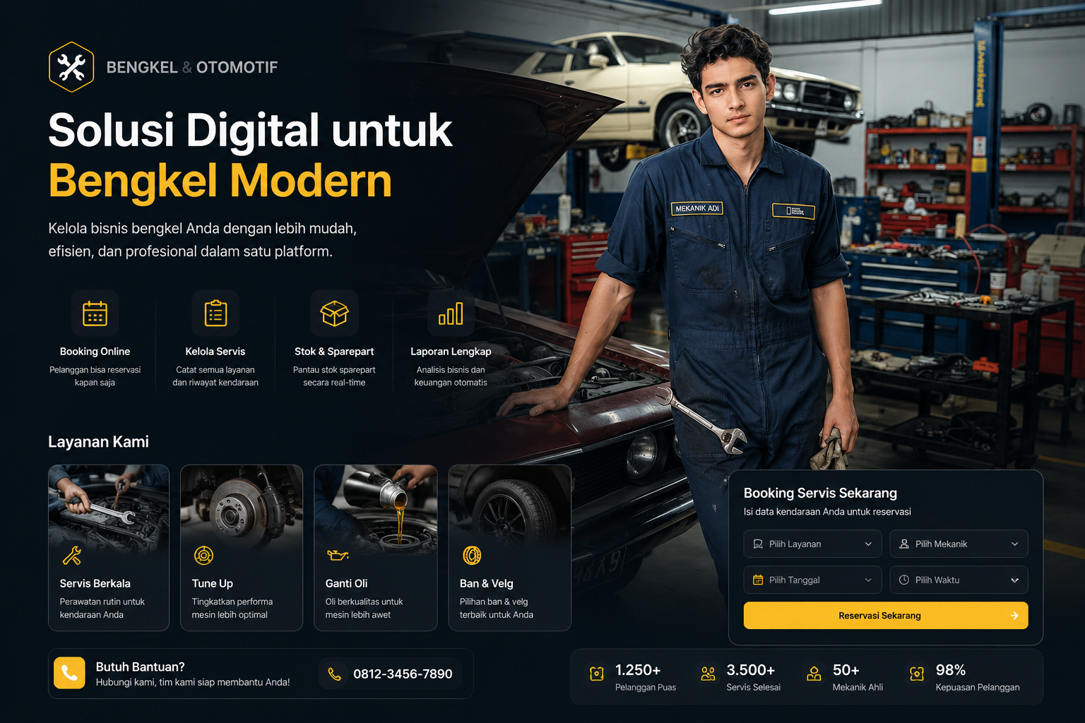Contoh tampilan website bengkel motor atau mobil