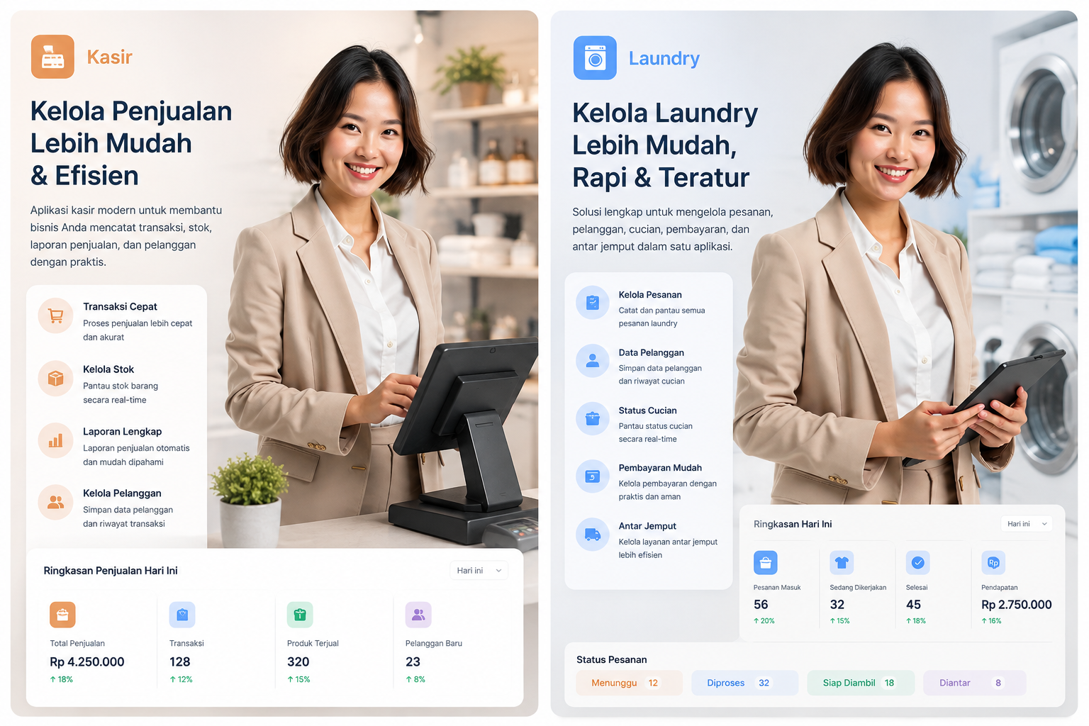 Contoh tampilan sistem kasir dan laundry berbasis web