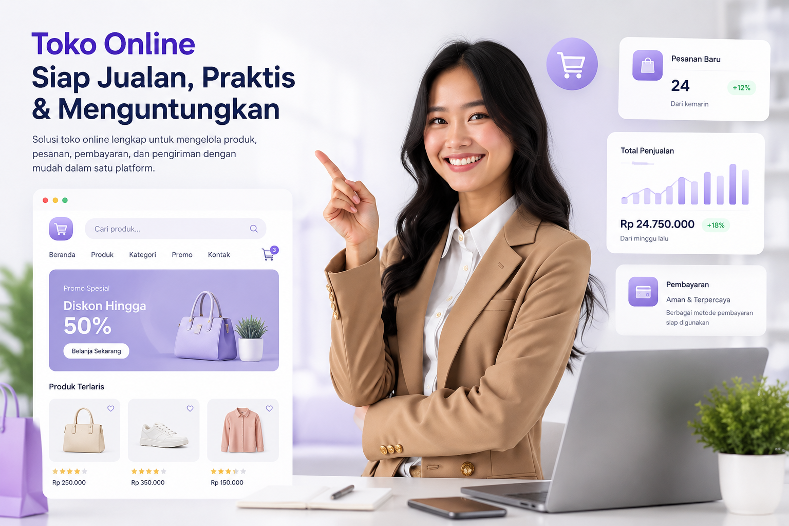 Contoh tampilan website toko online dengan keranjang belanja